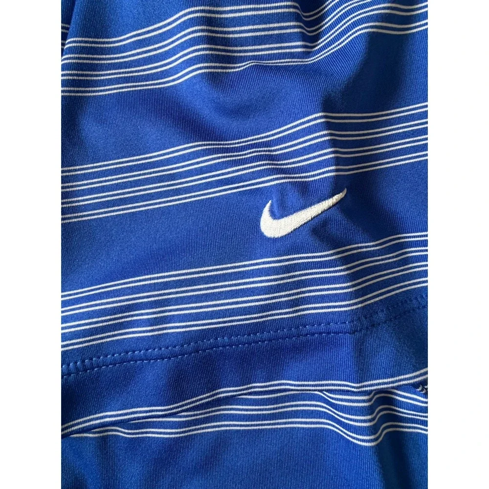 Nike Golf Tour Performance Polo Shirt Dri-Fit Swoosh Logo Blue Stripe Large JBHS